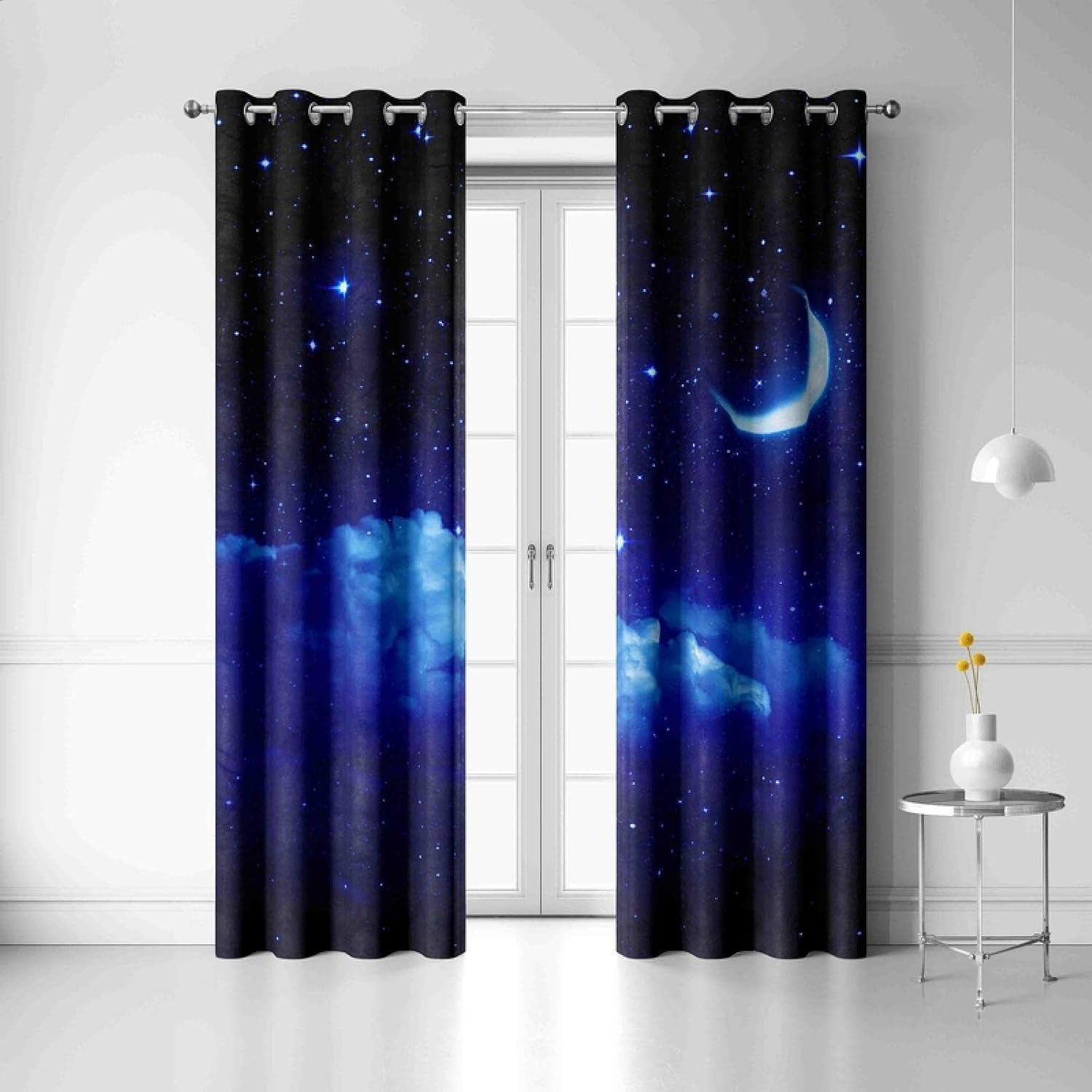 Blackout Curtains Pair Night Moon Curtains for Living Room Starry Sky Blackout Window Boho Door Curtain for Bedroom 2X(72" Wx43 L)/183x108cm Blackout Curtains