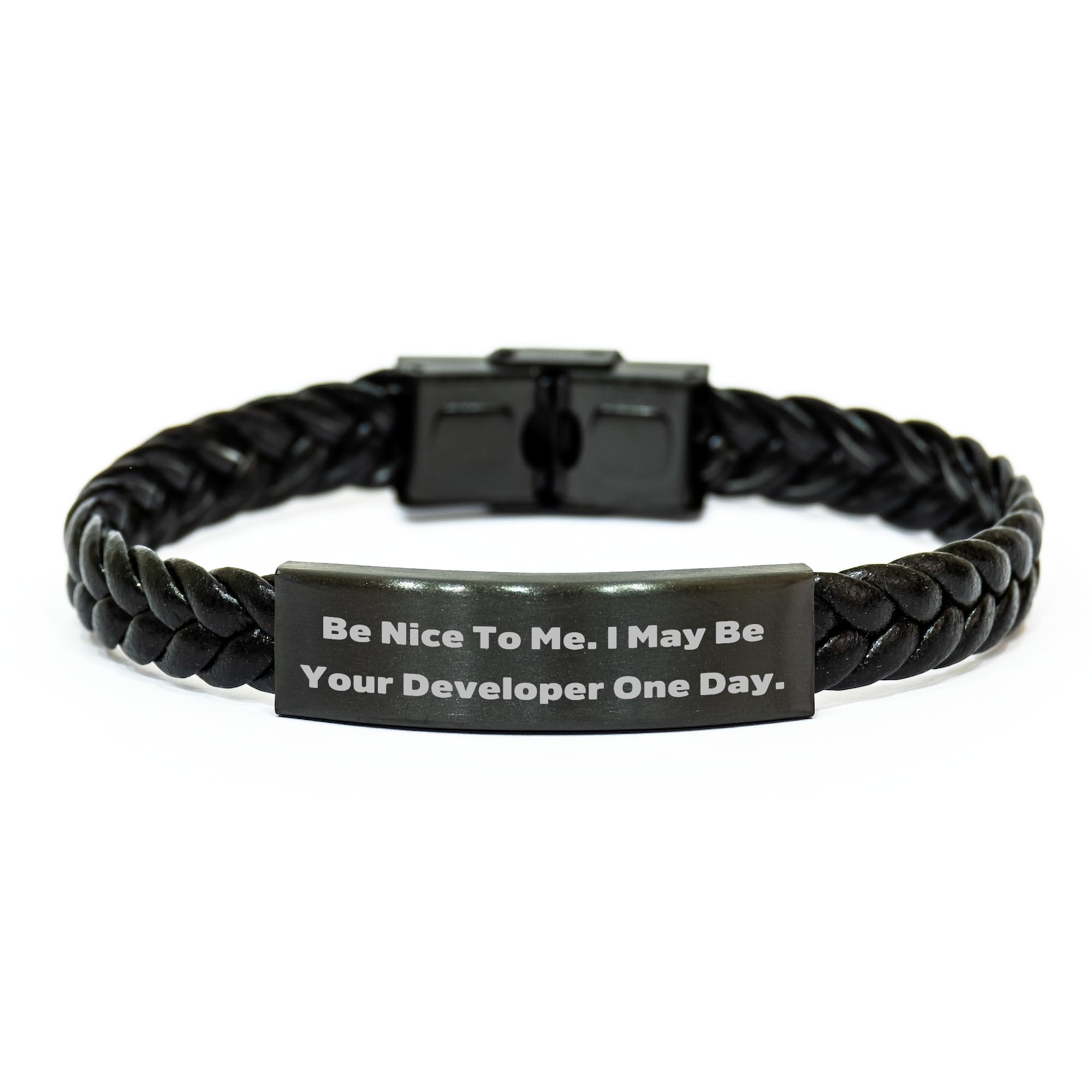 Be Nice To Me. I May Be Your Developer Gift, Braided Leather Christmas Jewelry for Men, Women, Friends, Coworkers, Family