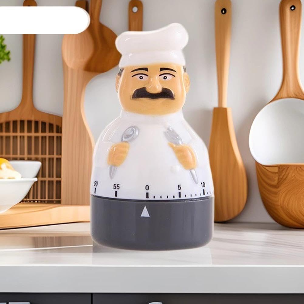 Mechanical Kitchen Timer,60 Minutes Countdown Timer Chef Shaped Alarm Clock,Manual TimerChef Shaped Loud Alarm Clock Reminder Counter for Kitchen,Used for Cooking Baking Facial Mask