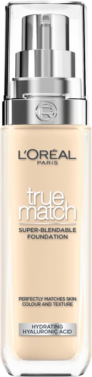 L'Oréal Paris Foundation for Face, Skincare Infused with Hyaluronic Acid, True Match Hydrating Liquid Foundation for All Skin Tones, SPF 16, 1.5N Linen, 30 ml