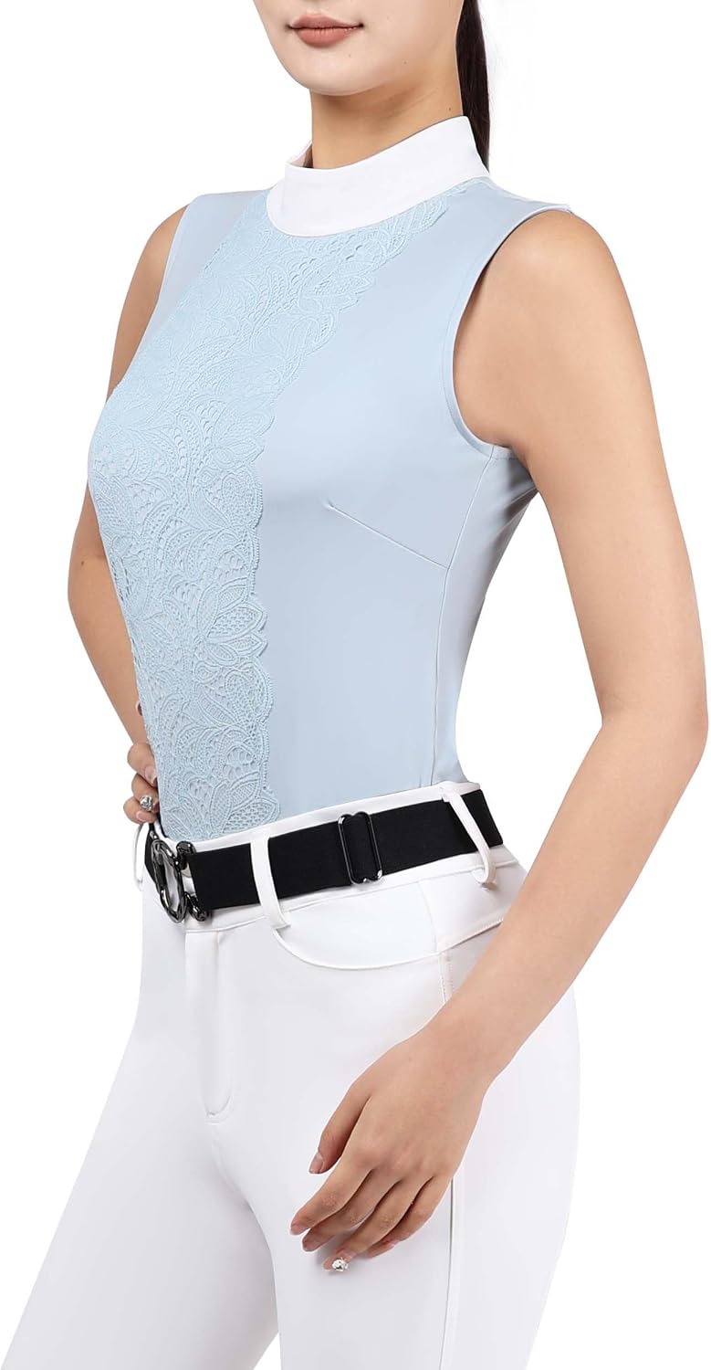 Equestrian Shirts for Women Sleeveless Lace Riding Shirt Breathable Quick Dry Slim Fit Riding Top