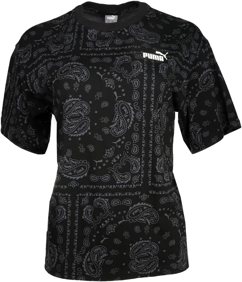 PUMA Womens Essentials Paisley Crew Neck Short Sleeve Casual Tops Casual - Black - Size M