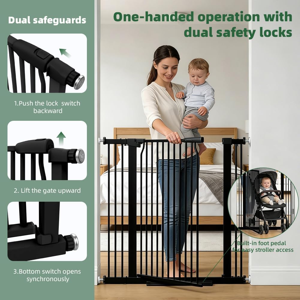 40.55" Tall Wide Baby Gate for Doorways Stairs, 71.2"-76.7" Extra Tall Dog Pet Gates for Large Opening, High Child Kid Safety Door No Drill, Auto Close Cat Proof Hallway Kitchen Indoor House, Black