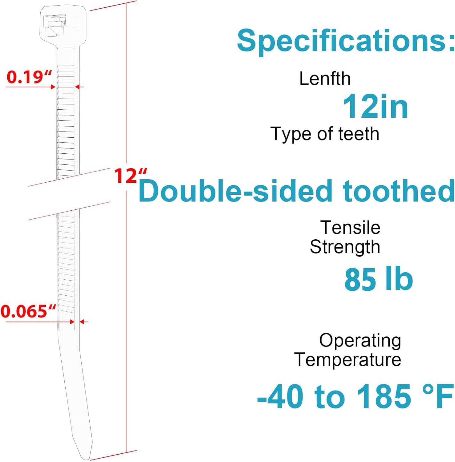 12 Inch Zip Ties Double Sided Toothed (Bulk 1000 Pack),85 LBS Tensile Strength Heavy Duty Cable Wire Ties With Self-Locking Adjustable More Durable Nylon Tie Wraps for Indoor Outdoor