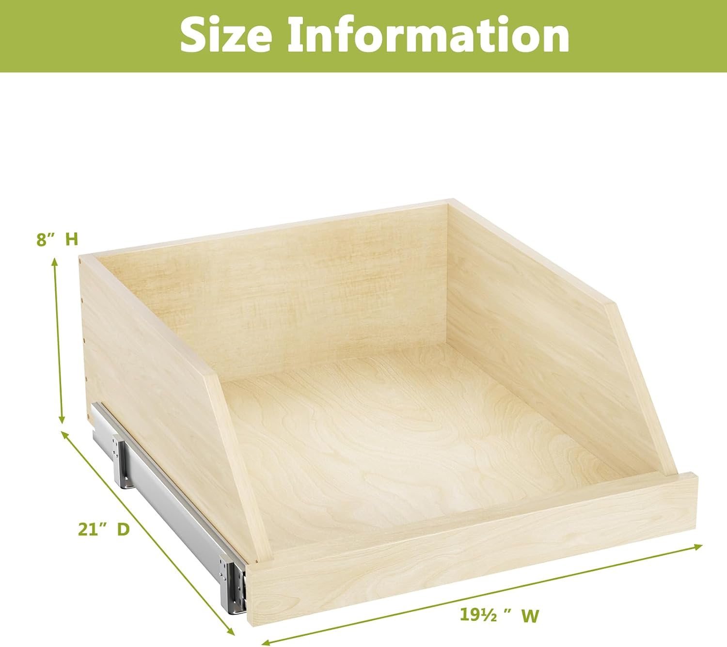 ROOMTEC Pull Out Cabinet Organizer, Slide Out Wood Drawer Shelf, Pull Out Drawers for Cabinets, 8" High Beveled Pull Out Organizers for Kitchen Pantry, 19½" W×21" D