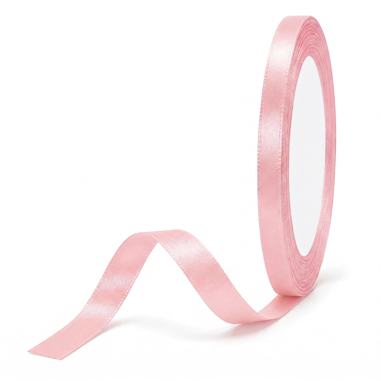 10mm Light Pink Satin Ribbon, 22m Thick Fabric Ribbon for Gift Wrapping, Crafting, Wedding Party Balloon Cake Decor