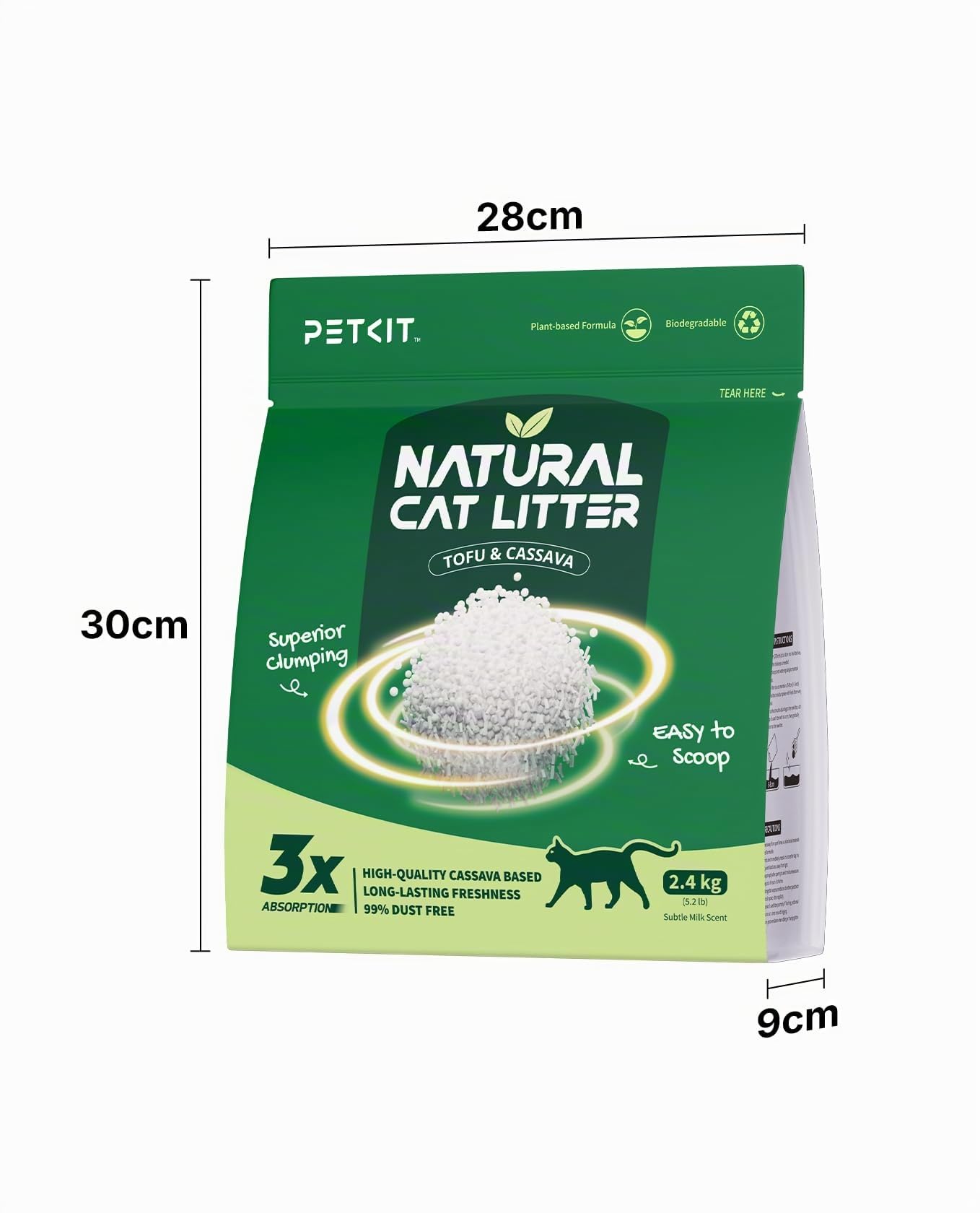 PETKIT Llitiere pour Chats New Botanical Hybrid, Ingrédients Naturels, Agglutination Rapide,Réduction des Odeurs, Facile à Ramasser, Pas de Poussière (Quatre Sacs,2.4kg/Sac)