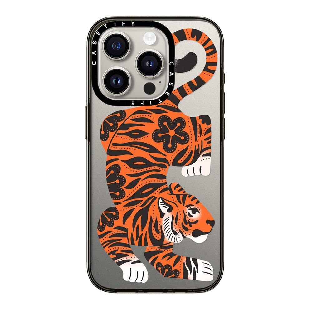 CASETiFY Compact Case for iPhone 15 Pro [Lightweight / 4 ft. 2X Military Grade Drop Protection/Slim] - Fierce Tiger - Clear Black