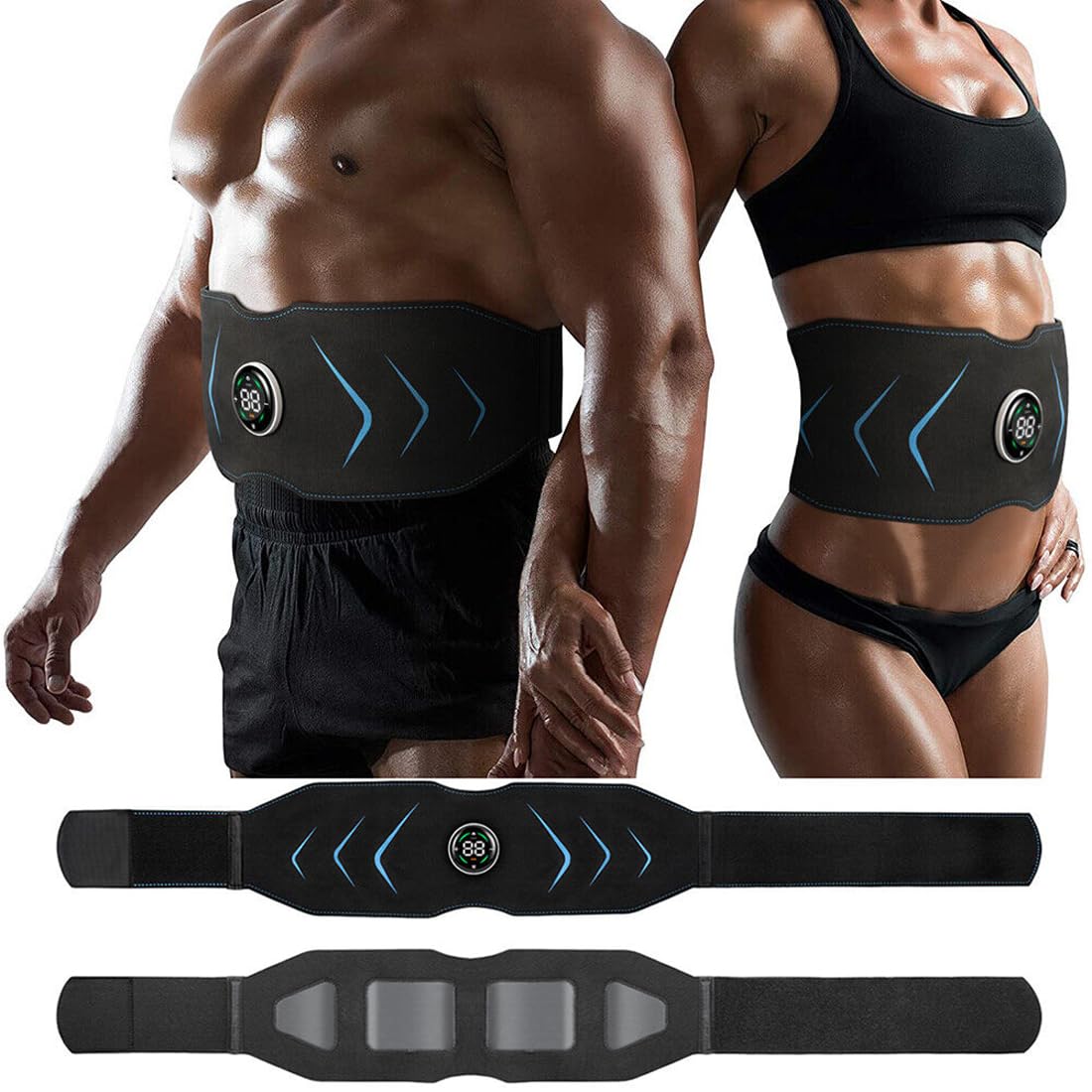 FiTspi Rechargeable EMS Abdominal Muscle Toning Belt Trainer ABS Stimulator Toner Belt for Men Women