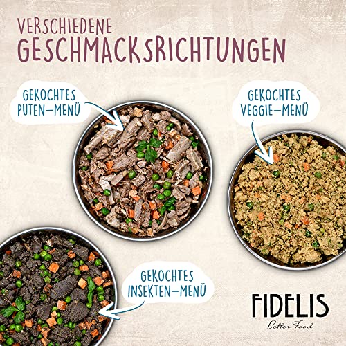 Fidelis - Gekochtes Frische-Menü Lachs für Hunde 10 x 500g - Premium Hunde Futter mit 70% Fischanteil und frischen Zutaten - Proteinhaltiges Hundefutter nass Nicht extrudiert - Zucker- & Getreidefrei