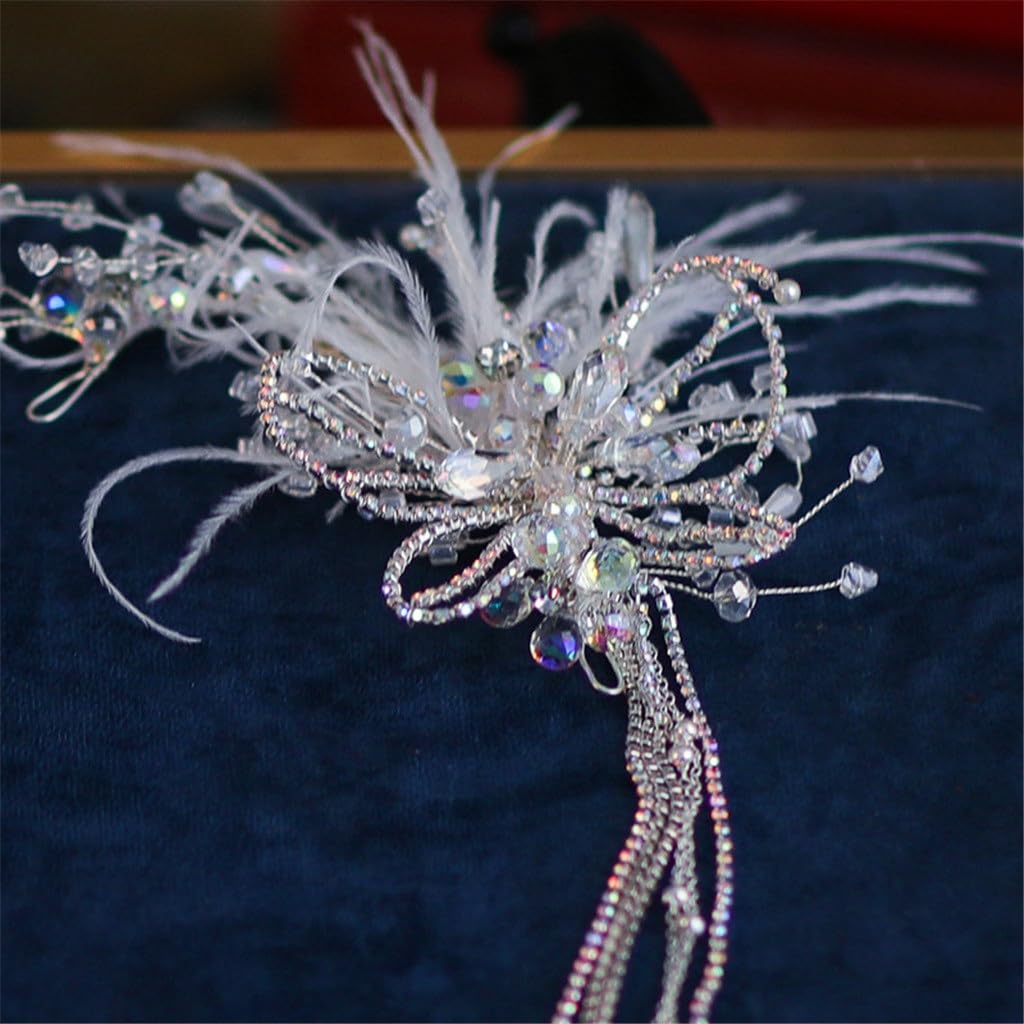 Bridal Tiara Crystal Tassel Hairpin Retro Clip-on Wedding Dress Accessories