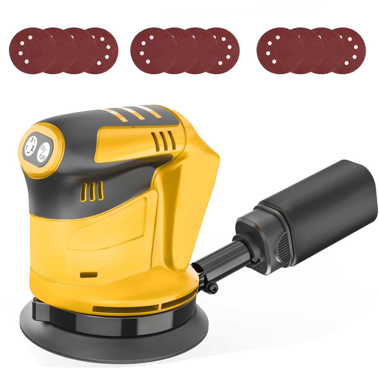 Cordless Orbital Sander for Dewalt 18V/20V Battery,with 12Pcs Sandpapers,3 Variable Speed 7500-15000 RPM,Perfect for Wood and Steel(No Battery) — image 1