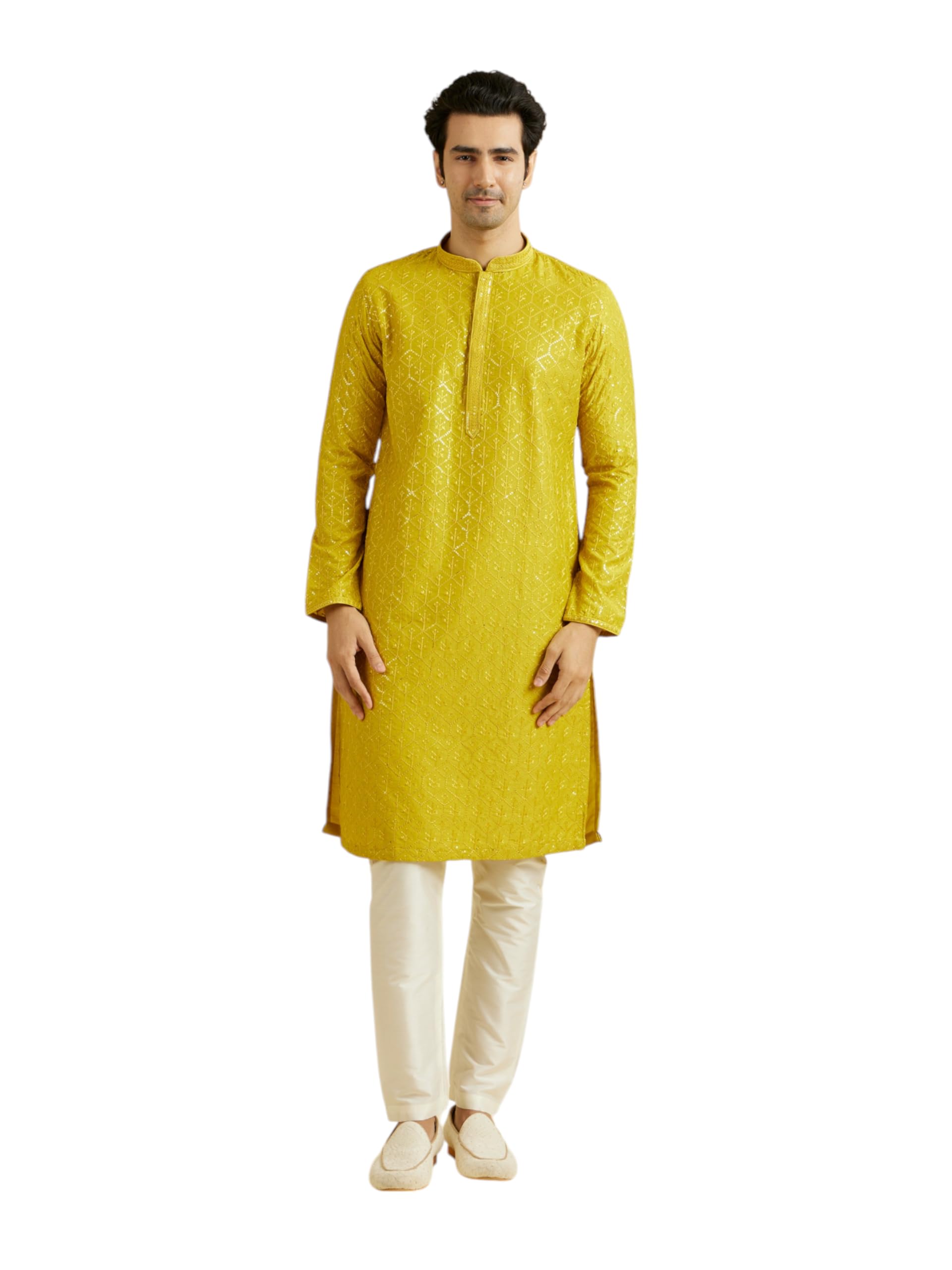 Ensemble Kurta pyjama homme en viscose vert de qualité premium Manyavar