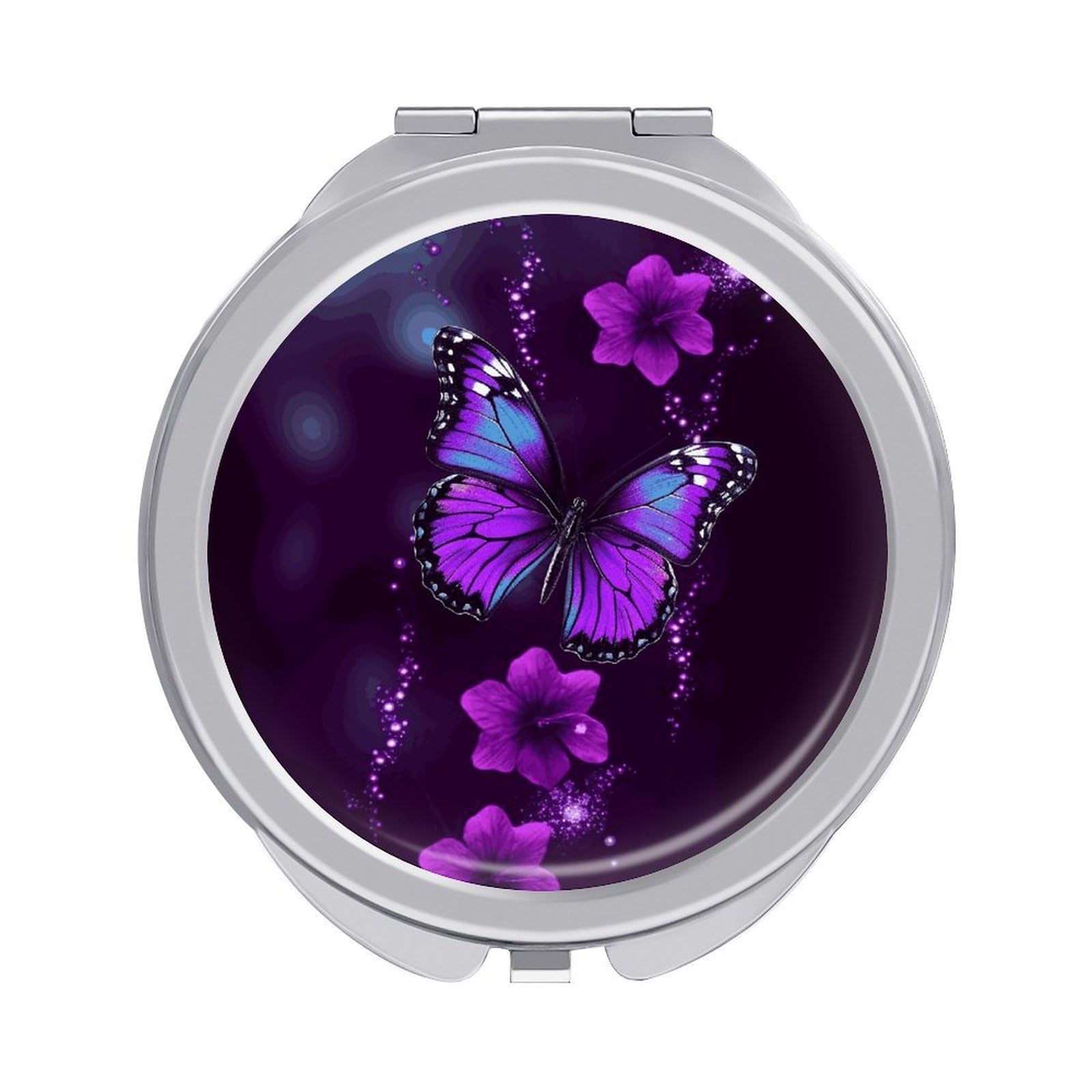 FekiLoot Purple Butterfly Travel Makeup Mirror 2 X /1 X Magnifying Slim Pocket Mirrors Compact for Purse Travel Makeup Mirrors for Pocket, Handbag, Purse Women Gift