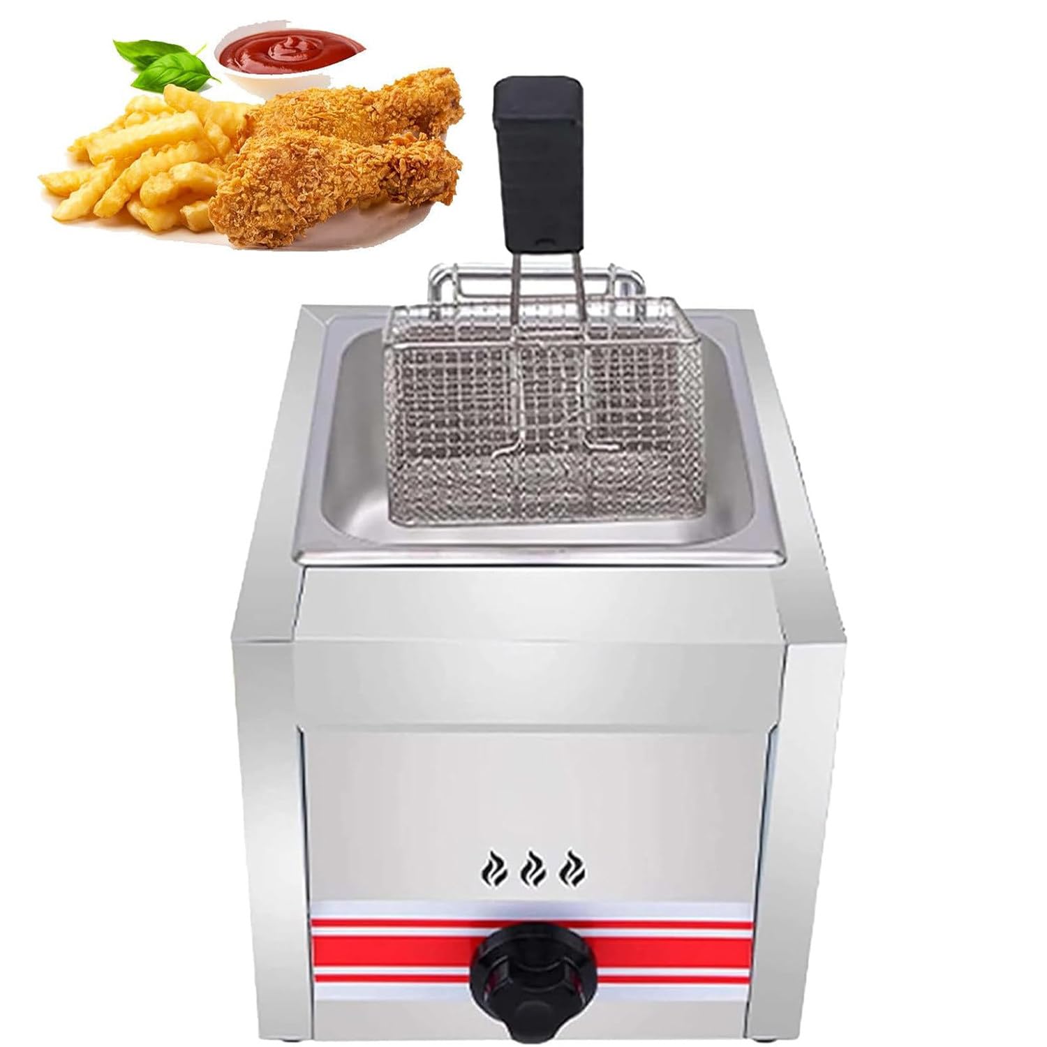 Freidora de gas GLP de 30 L, freidora de cocina comercial de acero inoxidable con cestas para papas fritas, alimentos fritos
