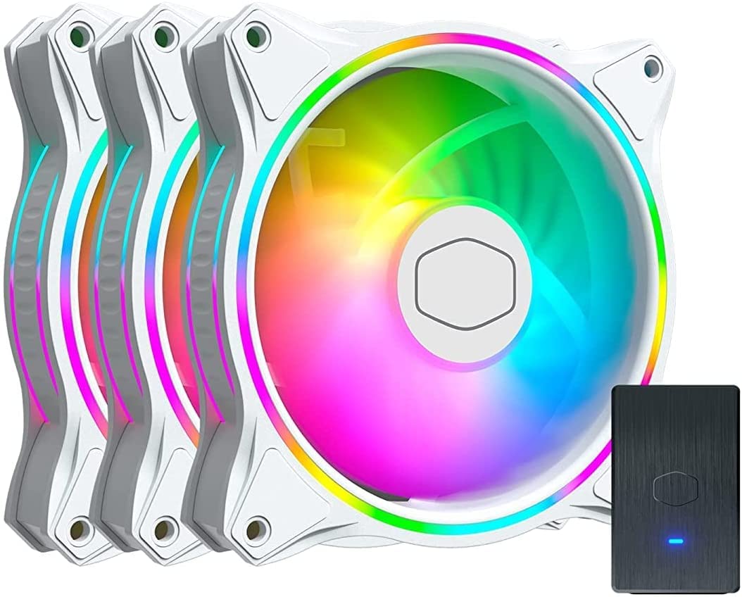 CoolerMaster MF120 Halo 3 in 1 White Edition Case Fan ADDRESSABLE Gen2 RGB Lighting Quiet Chassis Fa
