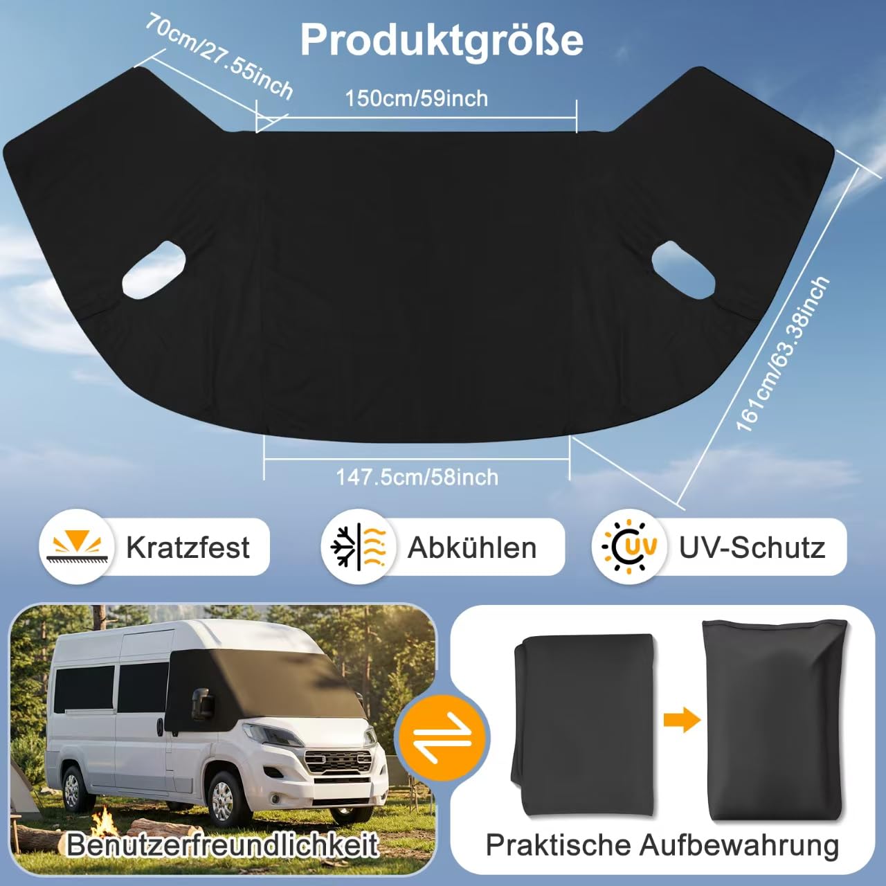 Sonnenschutz Frontscheibe Wohnmobil Außen Frontscheibenabdeckung Wohnmobil Frontscheibenabdeckung Ducato für F-iat Ducato UV-Schutz Wasserdicht schwarz