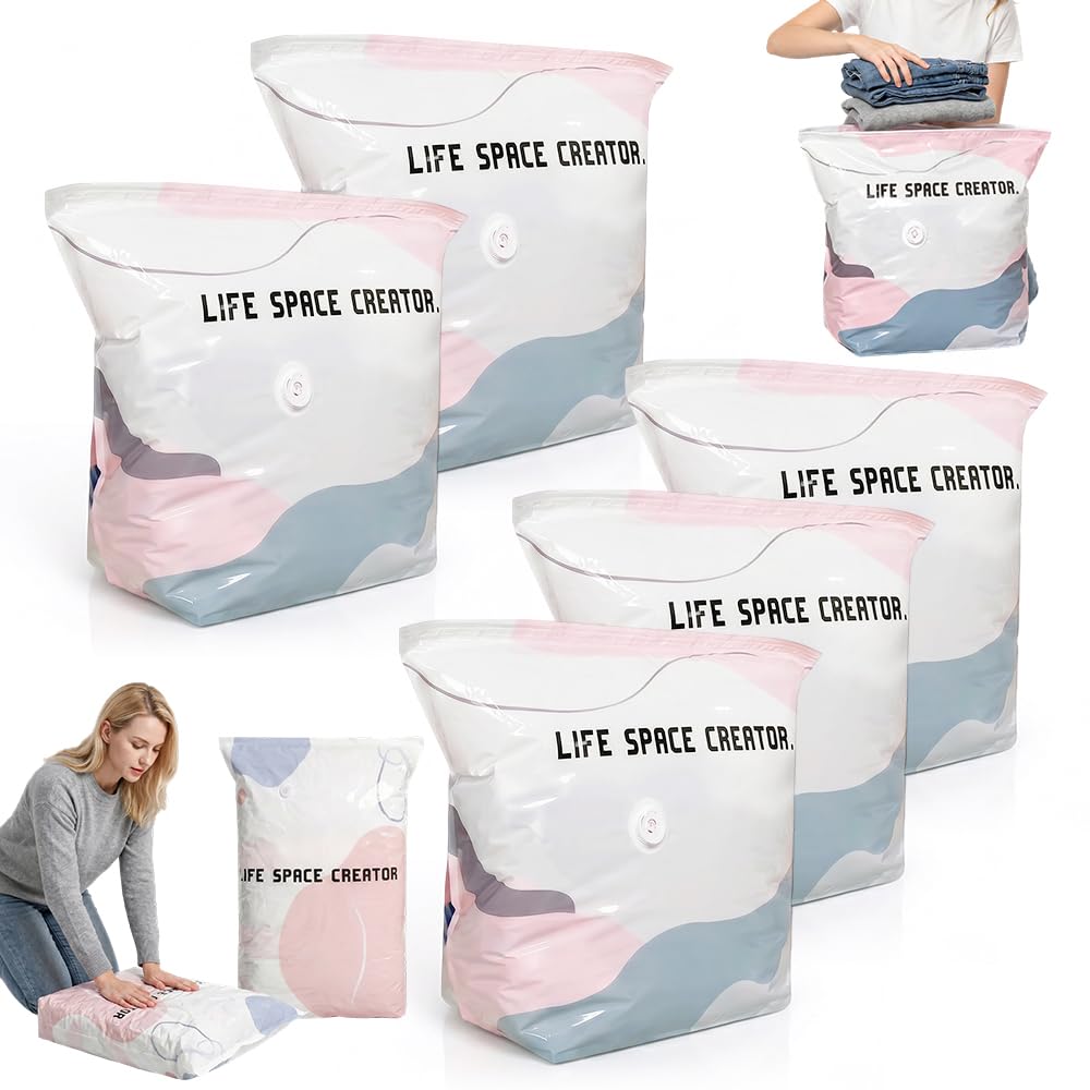 No-Pump Vacuum Storage Bags, Upgraded 3D Vacuum Storage Bags, Portable Large Clothes Compression Bags for Household Use, Convenient Cube Storage Bag for Clothes, Comforters, Blankets (5, 19.6*27.5in)