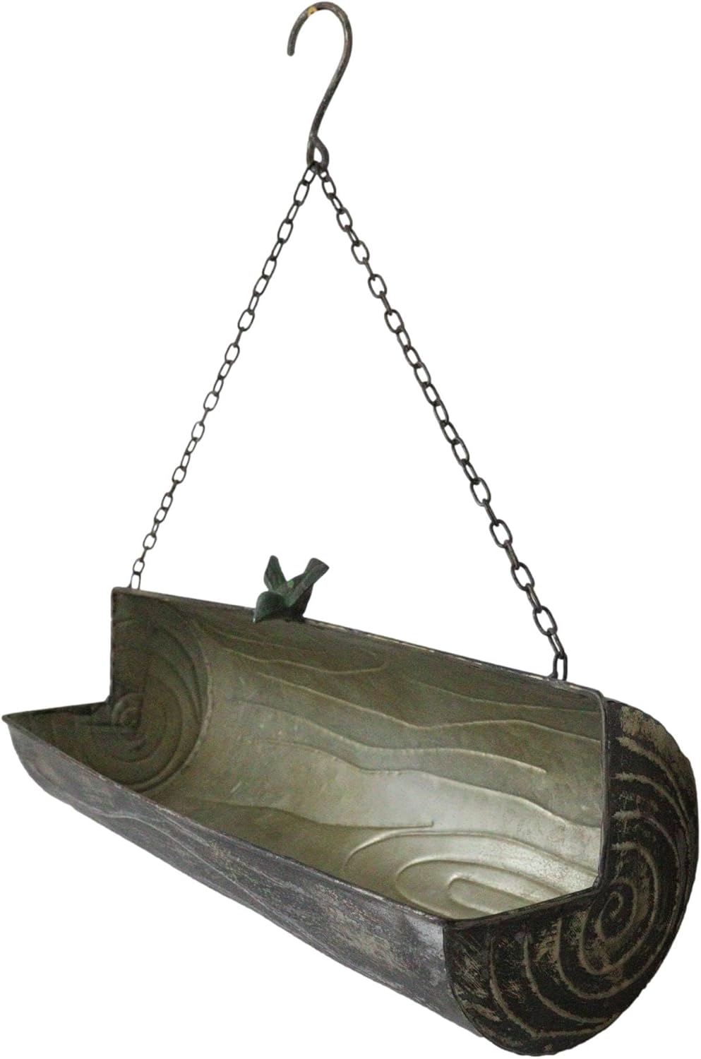 Ebros Gift Rustic Farmhouse Country Distressed Metal Bird On Tree Log Hanging Wall Planter 19" Long Pot with Chain Hanger for Flowers Plants Shrubs Ferns Indoor Outdoor Patio Gardening Accent