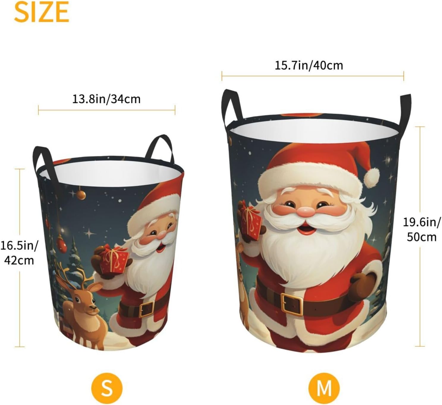 Christmas Santa Claus Laundry Basket With Handles, Foldable Laundry Hamper Oxford Cloth Dirty Clothes Basket Waterproof Clothes Toys Storage Bin Organizer for Bedroom Bathroom Dorm