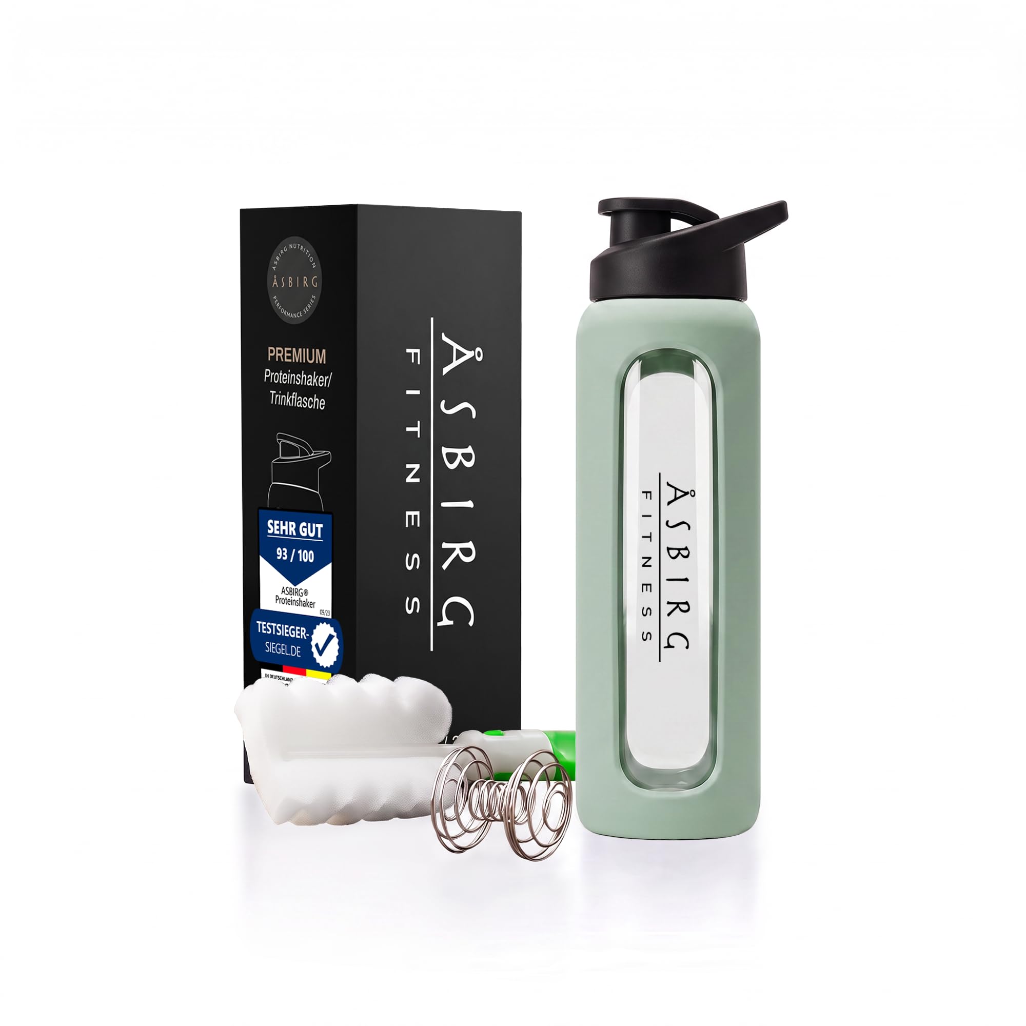 3er Bundle Proteinshaker aus Glas – Lila, Pastellgrün & Beige – BPA-frei, geschmacksneutral - mit Spiralball