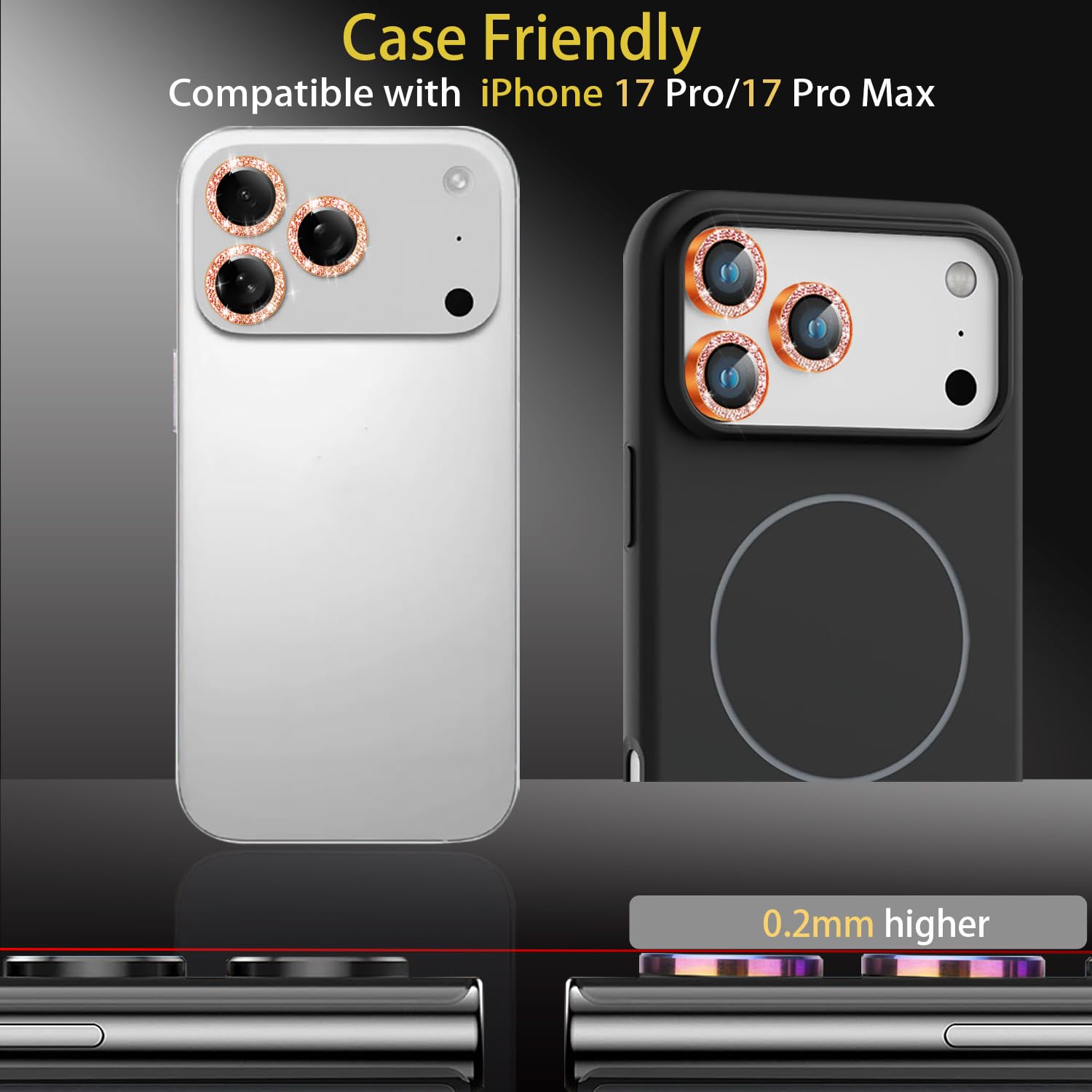 Osłona obiektywu aparatu do iPhone 17 Pro / 17 Pro Max, brokatowy