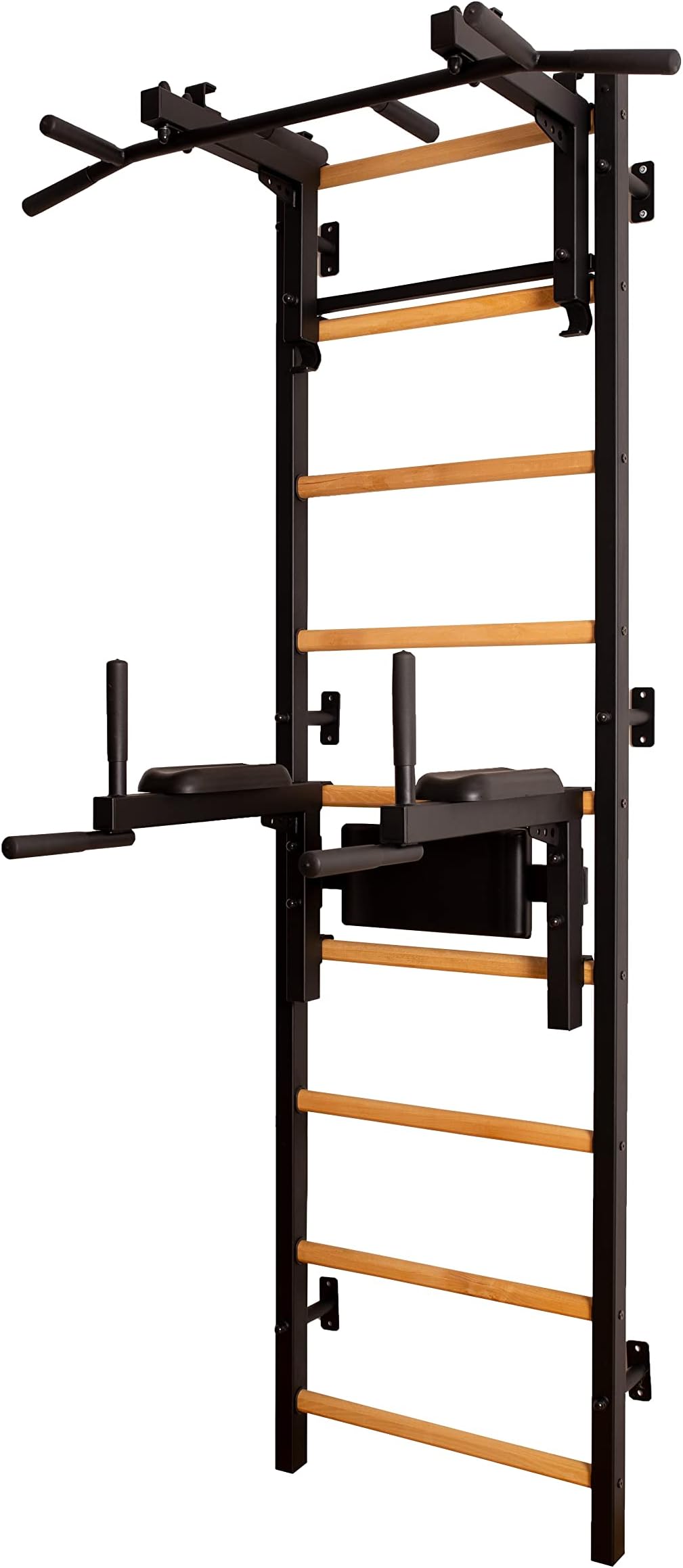 Wooden Swedish Ladder Wall Stall Bar - Indoor Chin Up Bar Workout Equipment for Home Exercise, Physical Therapy, Gymnastics, Fitness