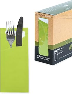 PRIME GUEST Prime Fit - Funda para cubiertos (85 x 190 mm, servilletas de 2 capas, ideal para gastronomía y celebraciones (kiwi, 100 unidades), color blanco