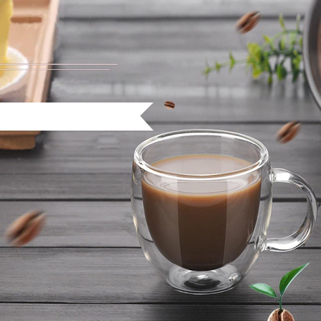 Kaffeetassen aus Glas, 2 Stück, doppelwandige Kaffeetassen aus Glas mit Griff, 150 ml, klar, isoliert, Trinkgläser, Kaffeetasse for Americano Latte, Getränke, Cappuccino, Espressotassen, Teebeutel, Ge