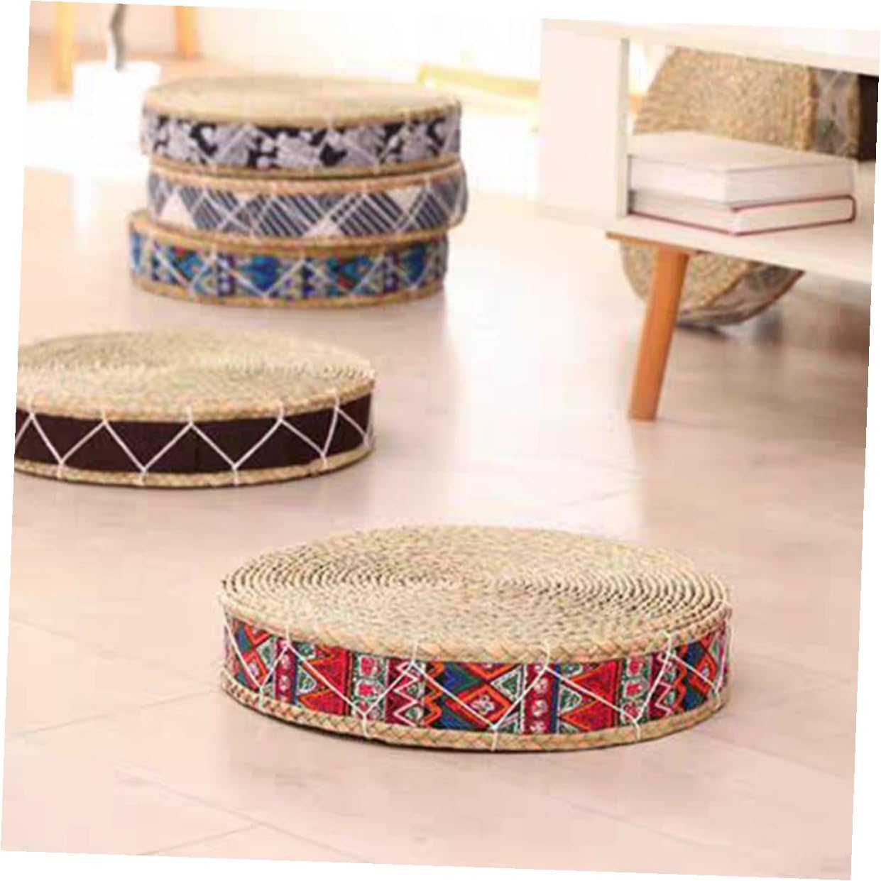 Ipetboom Braided Floor Cushion 30cm Diameter X 7cm Height Woven Straw Zafu Seat Pad Traditional Meditation Pillow Suitable for Yoga and Floor Seating