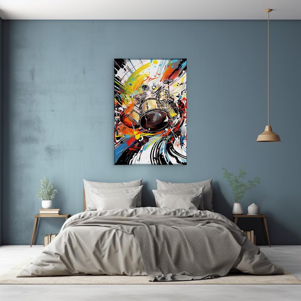 Canvas for Living room. Rhythmic Explosion A Dynamic Drummer's Abstract Adventure in Color, 27 x 18 inch Canvas Wall Art - Geometric Design - Modern Home Decor - 69x46 cm (27x18 inch)