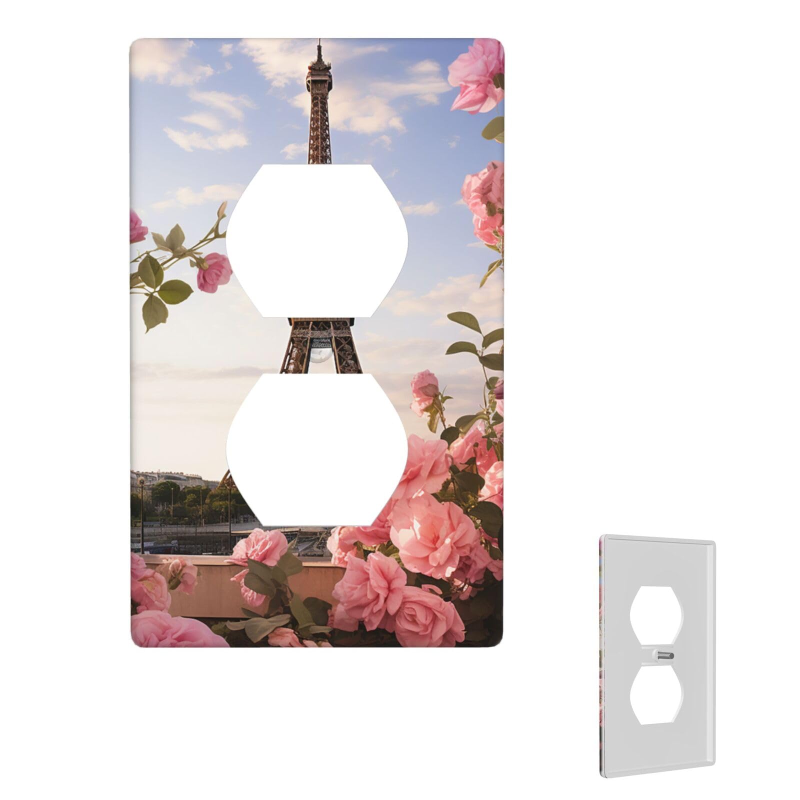 1-Gang Decorator Wall Plate Eiffel Tower Spring Flowers Light Switch Cover Single Gang Receptacle Wall Plate Standard Size 4.5" x 2.76" Wallplate Unbreakable Polycarbonate Outlet Faceplates Cover