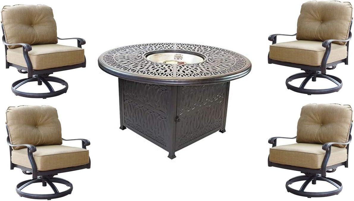 Elizabeth Cast Aluminum Powder Coated 5pc Deep Seating Set with 52" Firepit with Enclosure - Antique Bronze