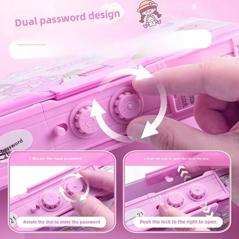 Image of Royals hub Plastic Multifunctional Unicorn Password Lock Double Sided Compass Box for Kids, Pencil Box for Boy & Girl, Aesthetic Stationary Items, Unicorn Theme Pencil Case Return Gifts for Kids