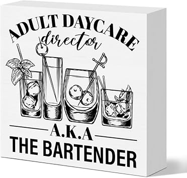 Funny Bartender Gifts for Women Men, Bartender Mixologist Christmas Birthday Gift Farmhouse Home Bar Cart Table Decor Wooden Sign, Adult Daycare Director Aka The Bartender