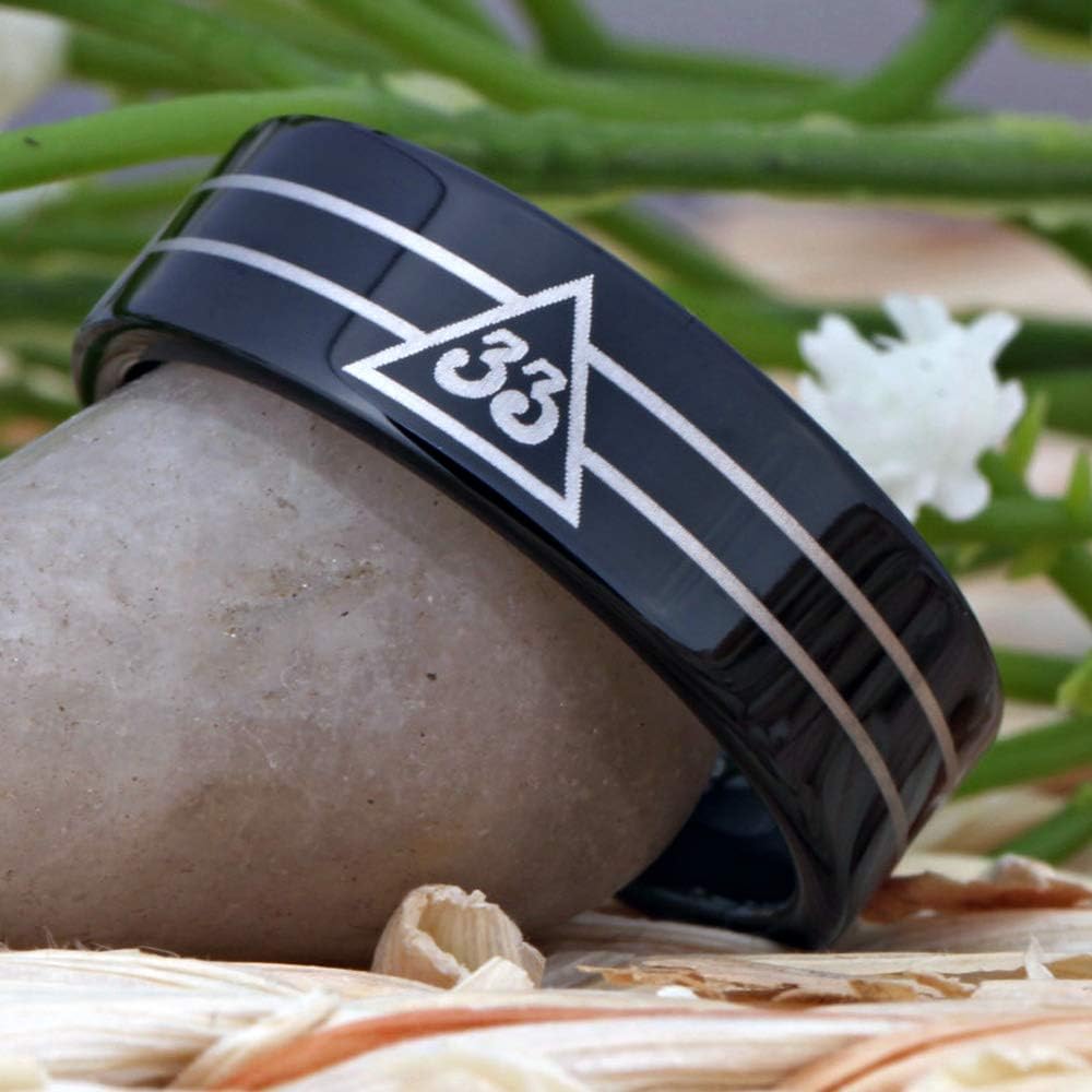 CLOUD DANCER 8mm Width 33rd Degree Masonic Band Rings | Degree Rings | Tungsten Carbide Rings -Free Engraving Inside