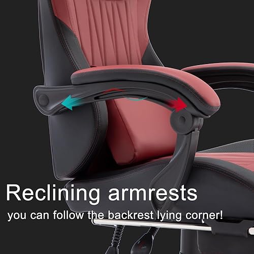 Miniatura 9 de OHAHO Silla de juegos, silla de oficina, respaldo alto, silla de computadora de cuero, silla de escritorio ejecutiva, ergonómica, ajustable,