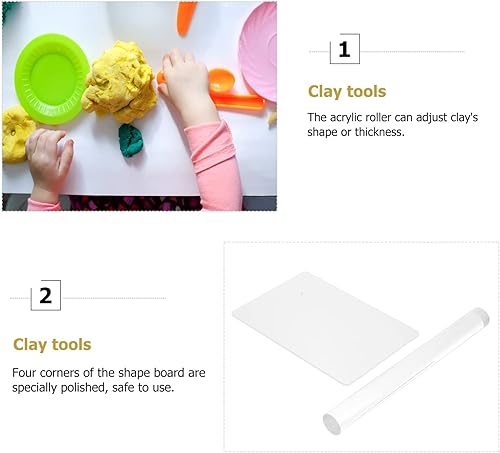 Miniatura 9 de SEWACC Herramientas de arcilla para modelar, rodillo acrílico, 2 piezas, tablero de láminas acrílicas con cuadrícula, herramientas esenciales de
