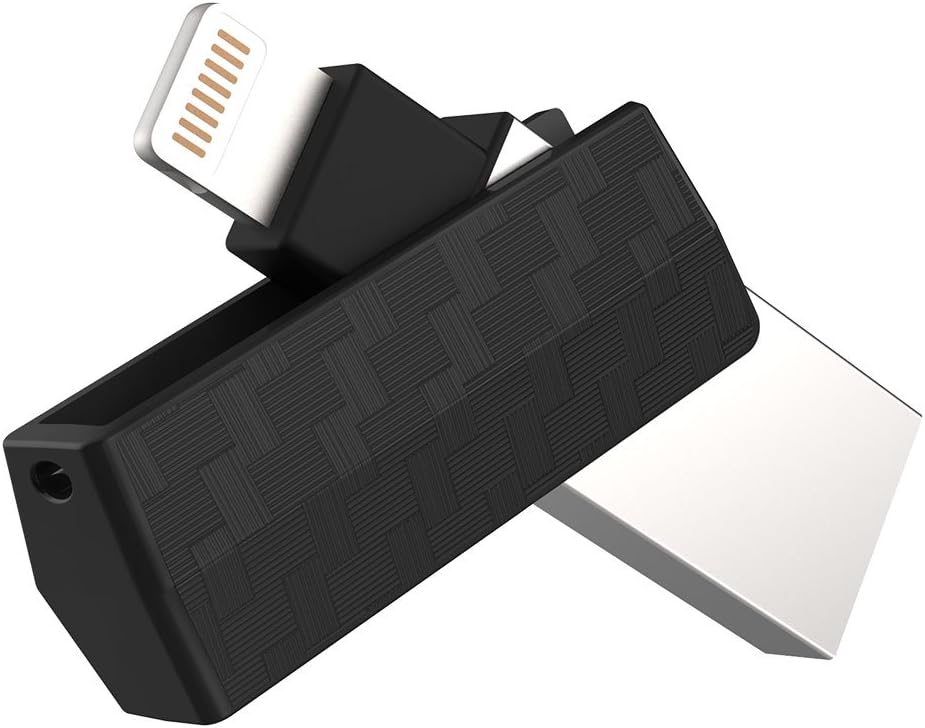 TEKQ [Apple MFI Certified] Swivel, 32G USB Flash Drive for iPhone Lightning Memory Expansion for iPhone iPad Mac Windows External Data Storage (Black Carbon Pattern)