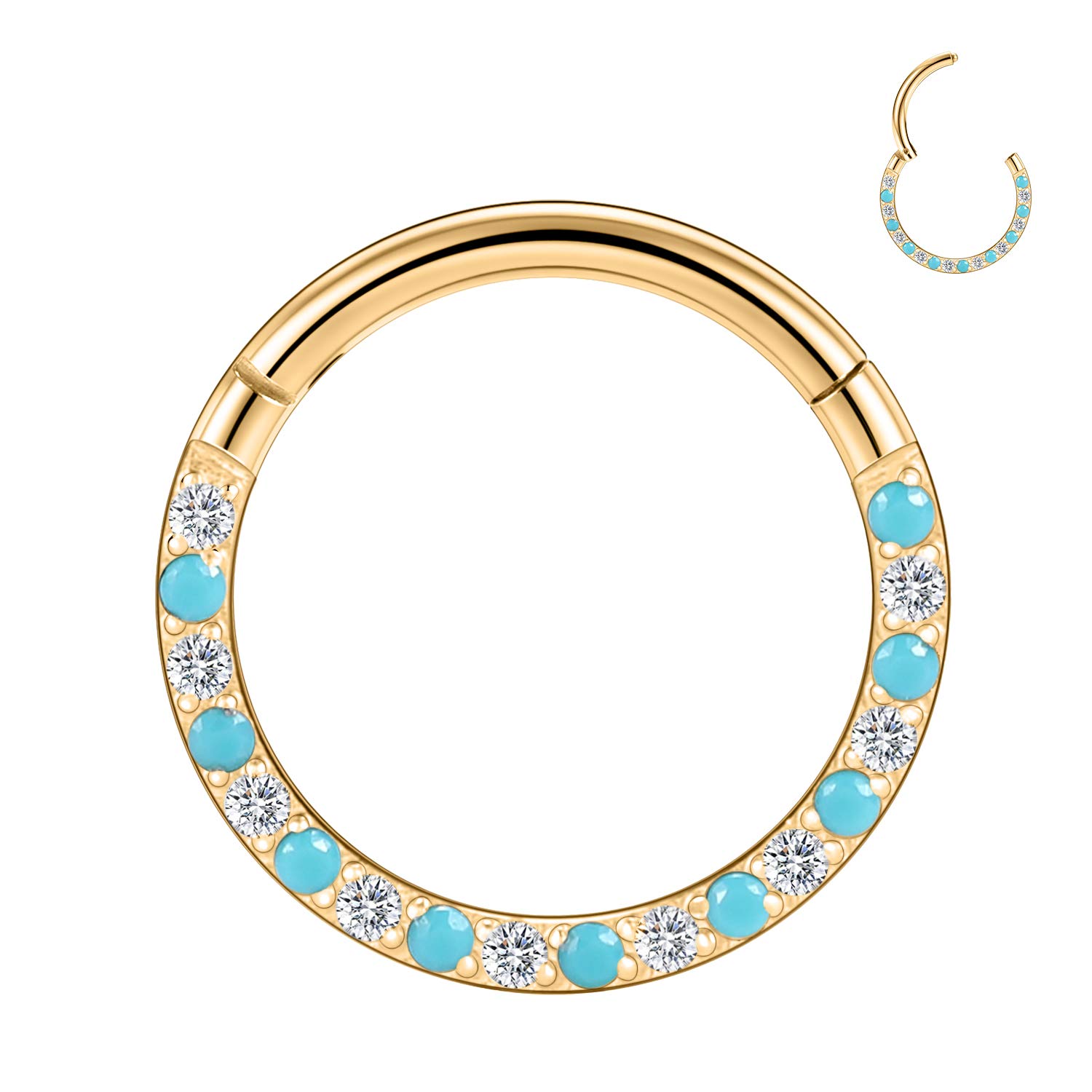 hengkaixuan 16G Conch & Septum Piercing Jewelry - Daith Clicker & Hoop Earring - Surgical Steel Nose Ring - Gold 6mm CZ Opal — view 22