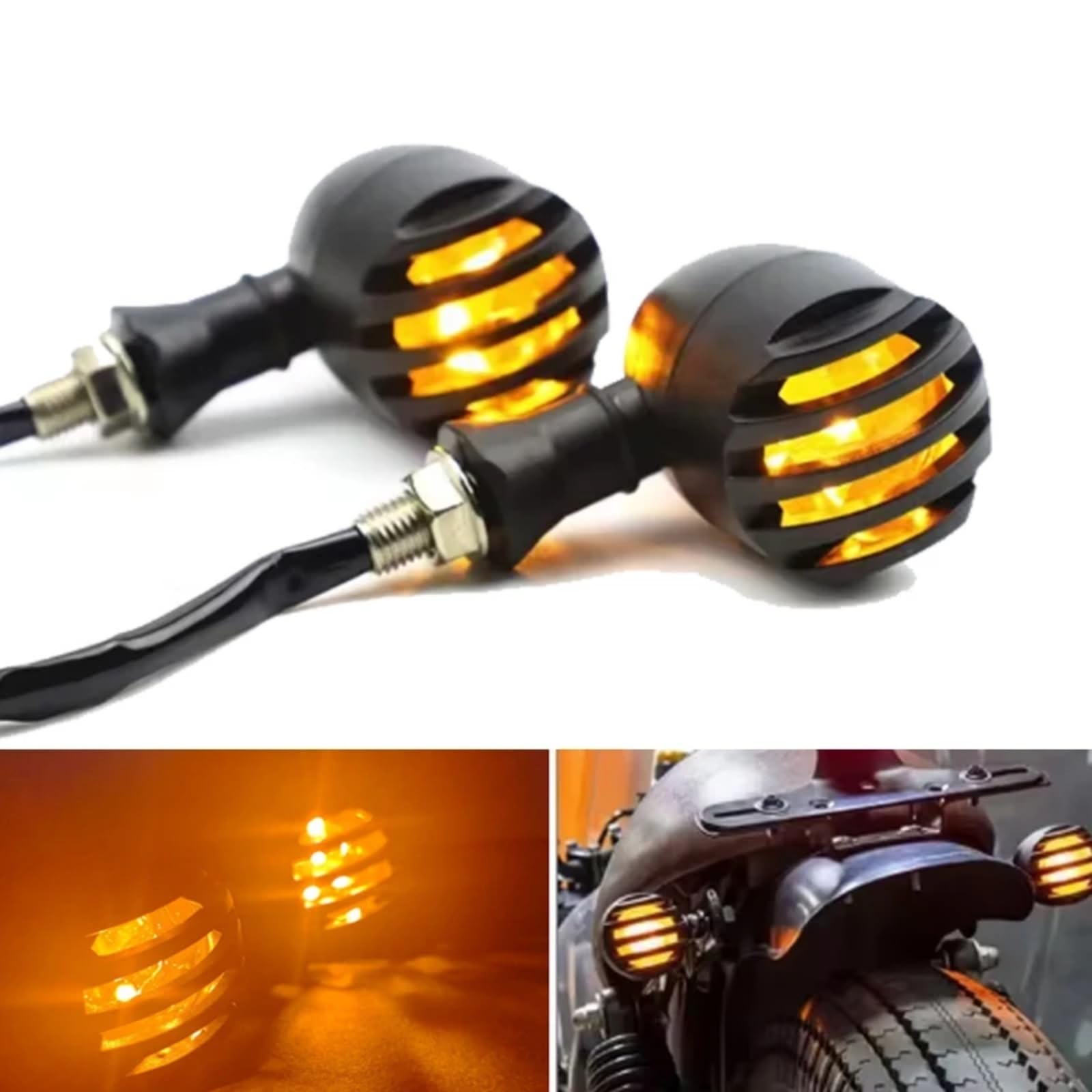 Indicatore Di Direzione In Metallo Per Moto Universale Posteriore Sinistro E Destro DRL Luce Freno A Griglia Nera(2pcs)