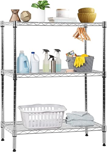 Estantería de alambre ajustable de 3 niveles, estantes de metal con patas niveladoras, estante de almacenamiento para armario, cocina, baño, estante