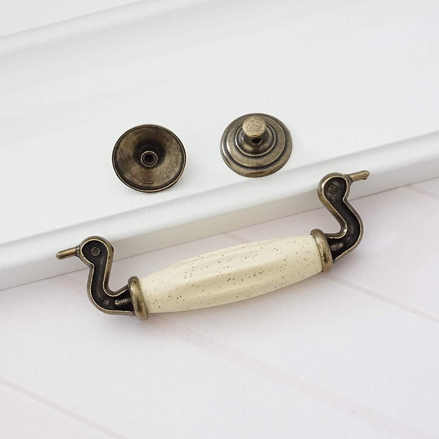LBFEEL 4 1/2" Drop Pull Handle Ceramic Drawer Pull Antique Bronze Dresser Pull for Kitchen Cabinet Knob 114mm (1)