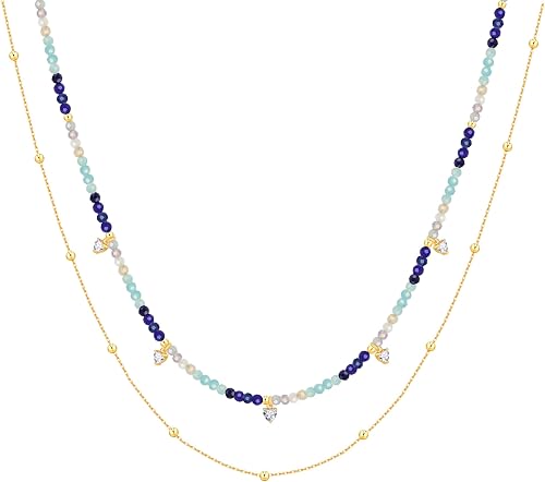 shownii Gold Necklaces for Women Beaded Necklace 14k Gold Plated Dainty Necklace