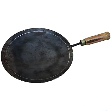 Shree Vishwakarma Iron concave Tawa for Kitchen with Wooden Handle- 9 inch (~0.8kg)