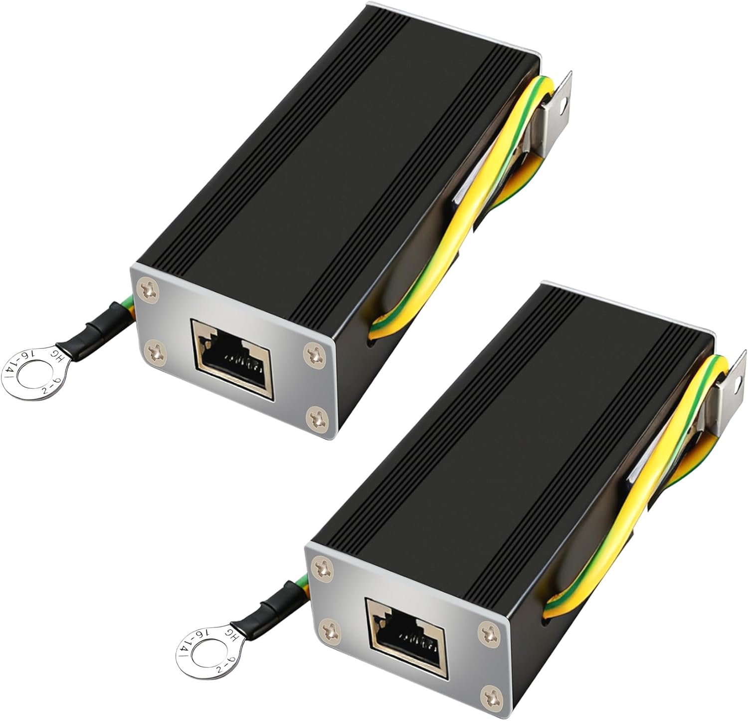 Ethernet Surge Protector Gigabit,LAN Network CAT5/CAT6 Thunder Arrestor,Metal Shielded RJ45 Lightning Suppressor,Ethernet Cable Surge Protector (2 Pack),1000 Mbps