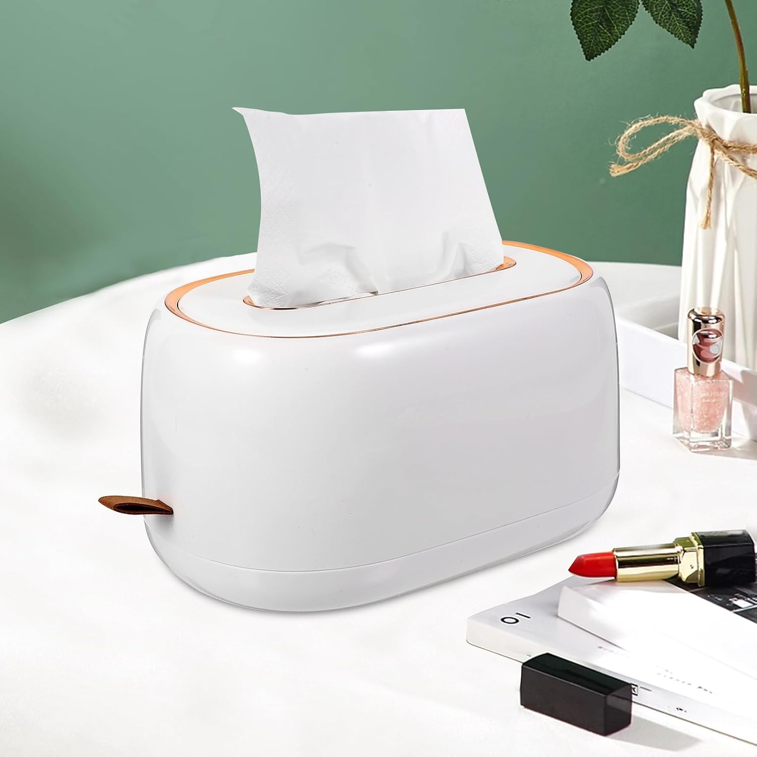Wall Mounted Desktop Tissue Storage Box with Spring Holder White image 4