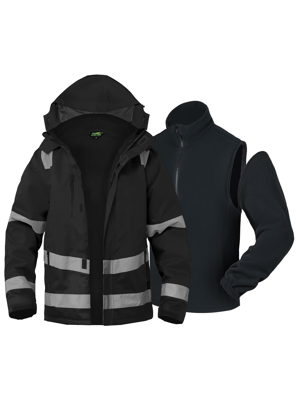 WORK IDEA High Visibility Reflective Jackets for Men Hi Vis Weatherproof 4- in-1 Converti…