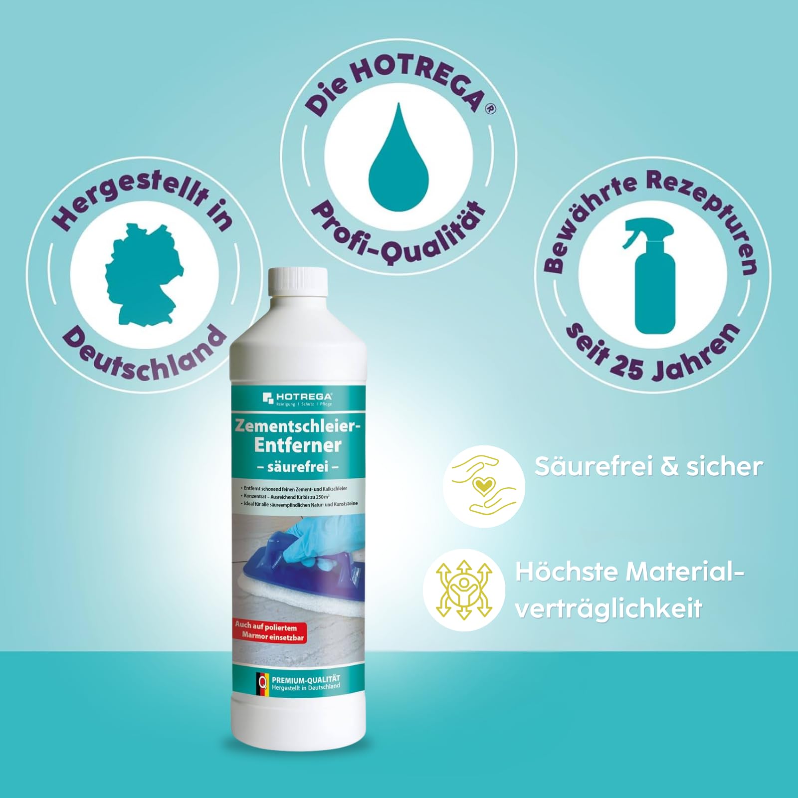 HOTREGA Zementschleier Entferner 3x 1 L | Konzentrat Steinreiniger Sauer
