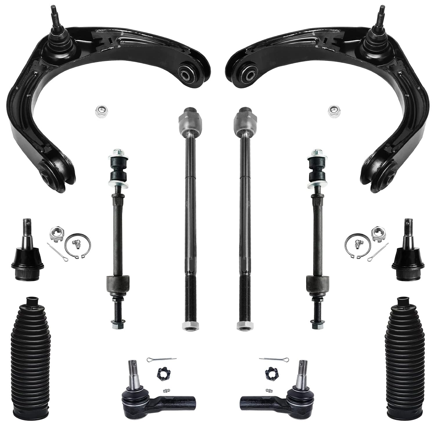 Detroit Axle - Front End 12pc Suspension Kit for 2006 2007 2008 Dodge Ram 1500, 2 Upper Control Arms 2 Lower Ball Joints 4 Tie Rods 2 Boots 2 Sway Bar Links Replacement